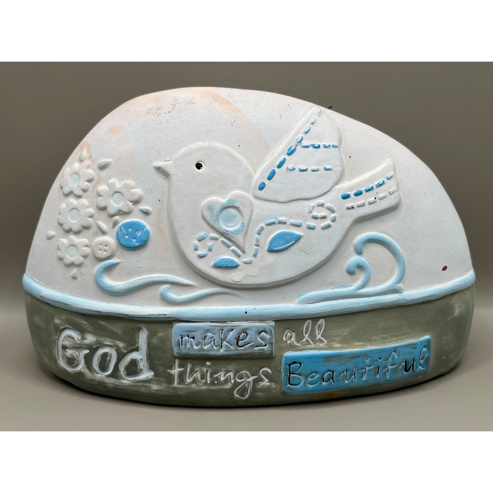 Ceramic God Makes All Things Beautiful Bird Garden Stone Decorative 8" x 5" Yard